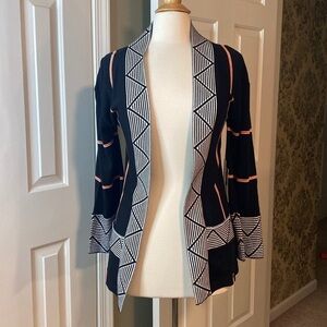 NWT Ezekiel Open Front Black & Striped Cardigan Sweater Size XS